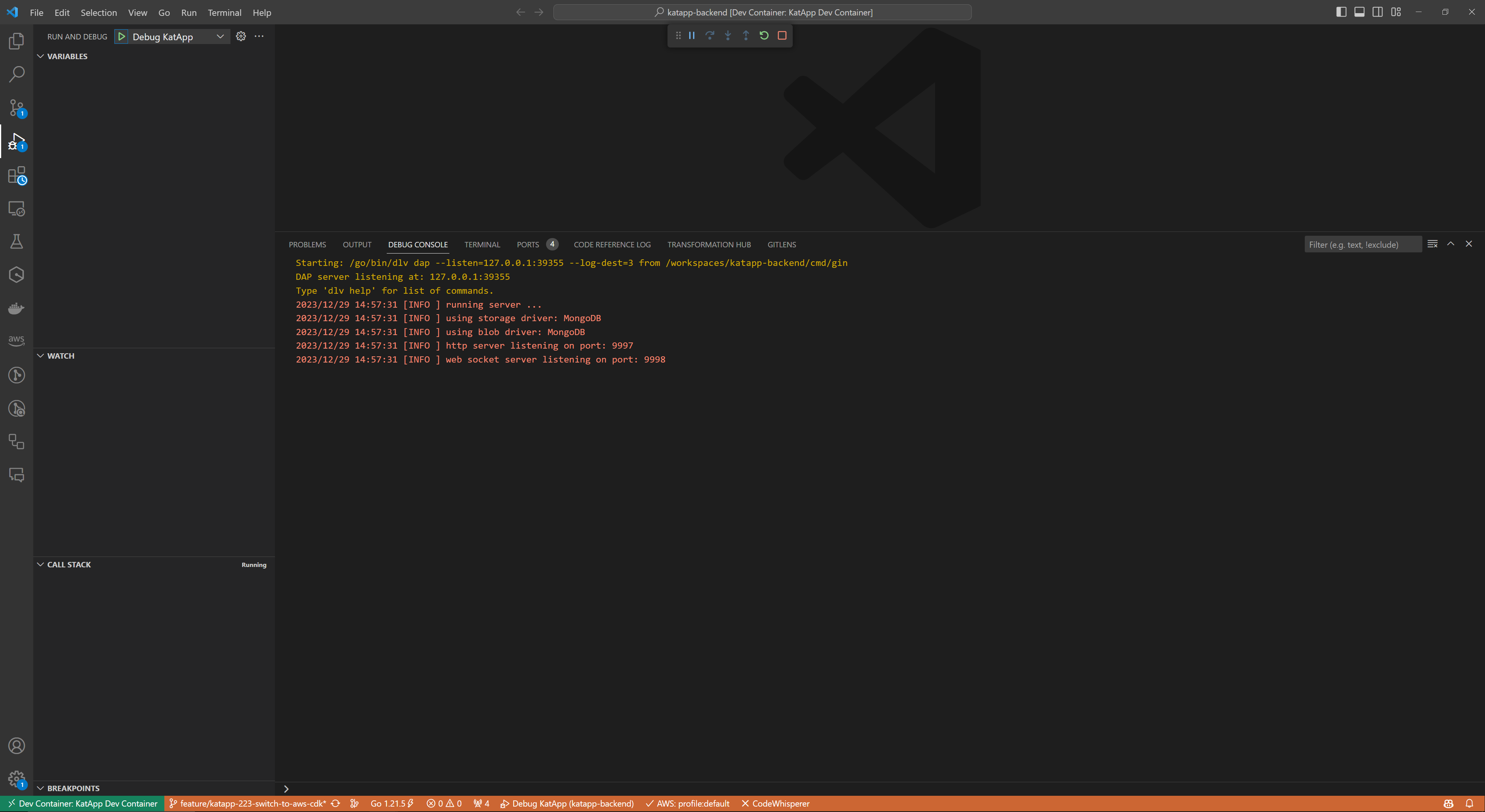 Debug KatApp running
