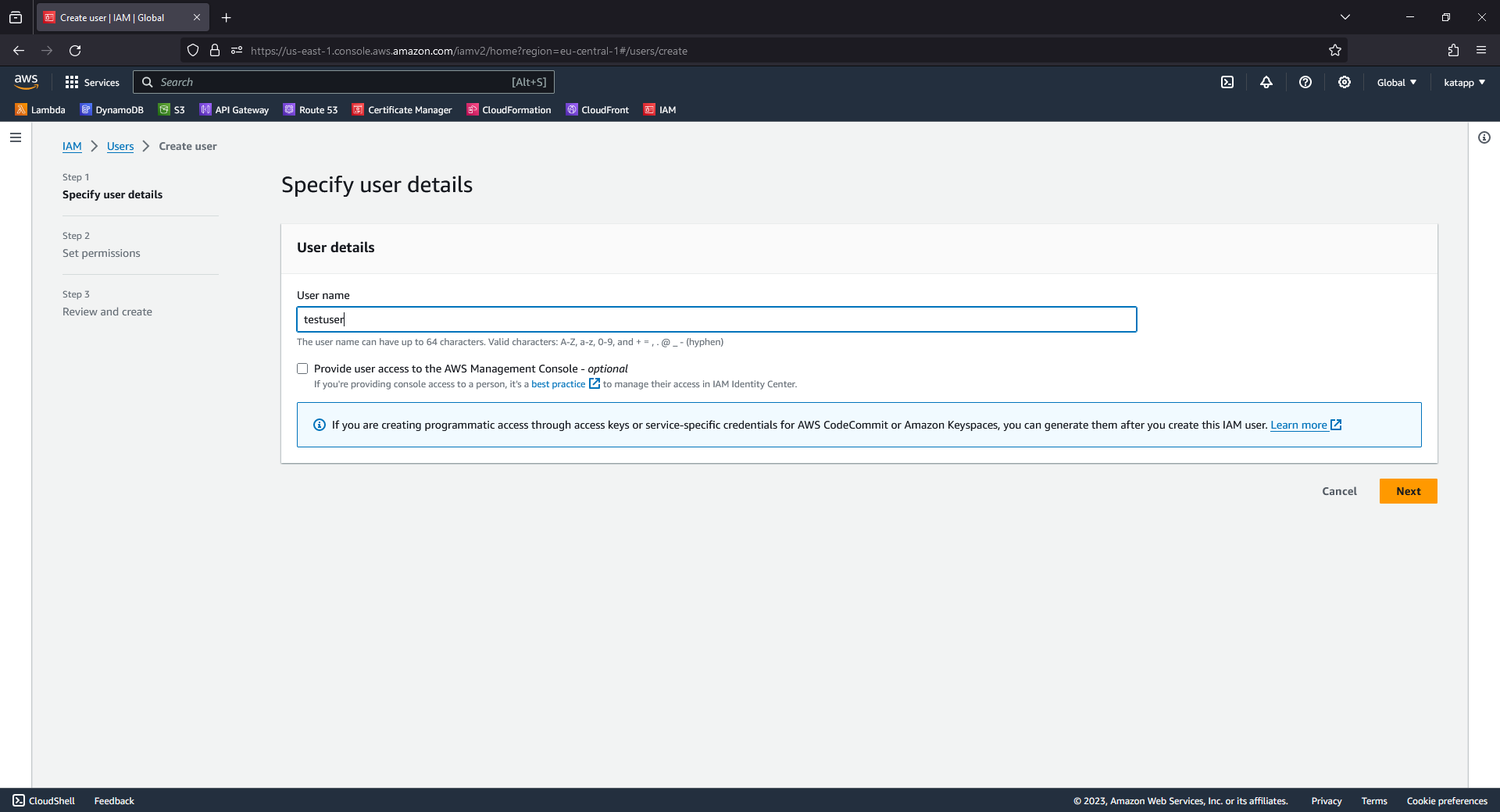 AWS IAM Create User - Username