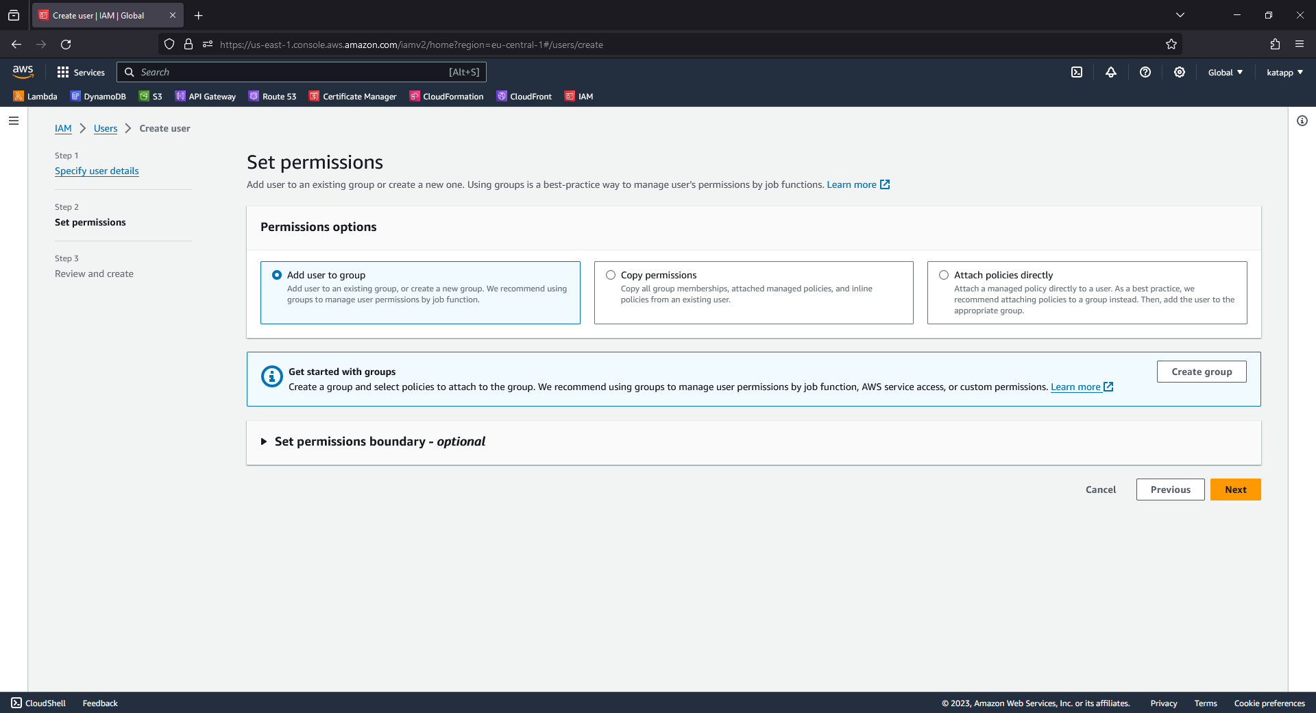 AWS IAM Create User - Permissions 1