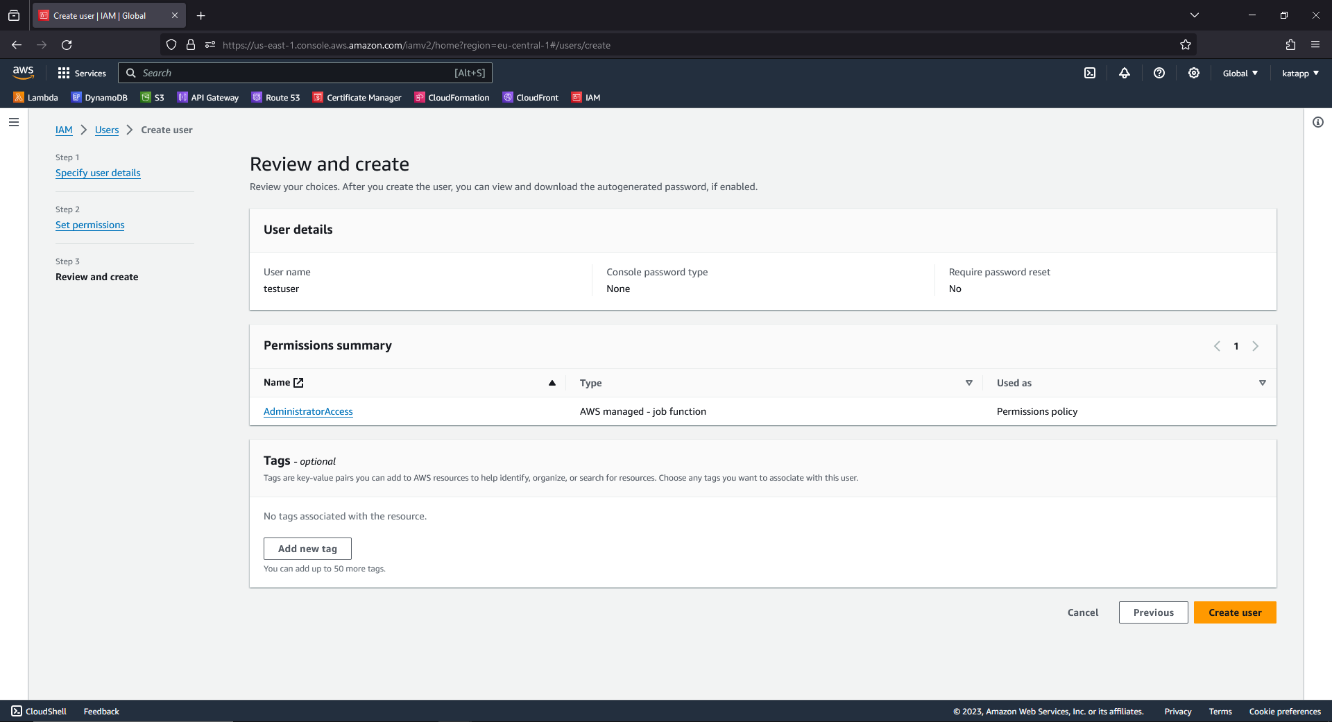 AWS IAM Create User - Check and create