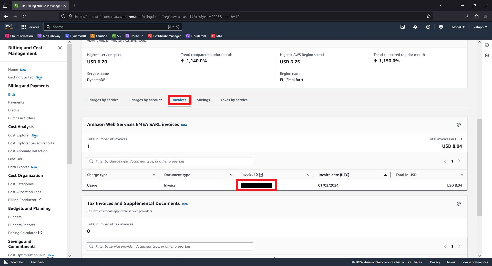 AWS Billing and Cost Management - Download Invoice