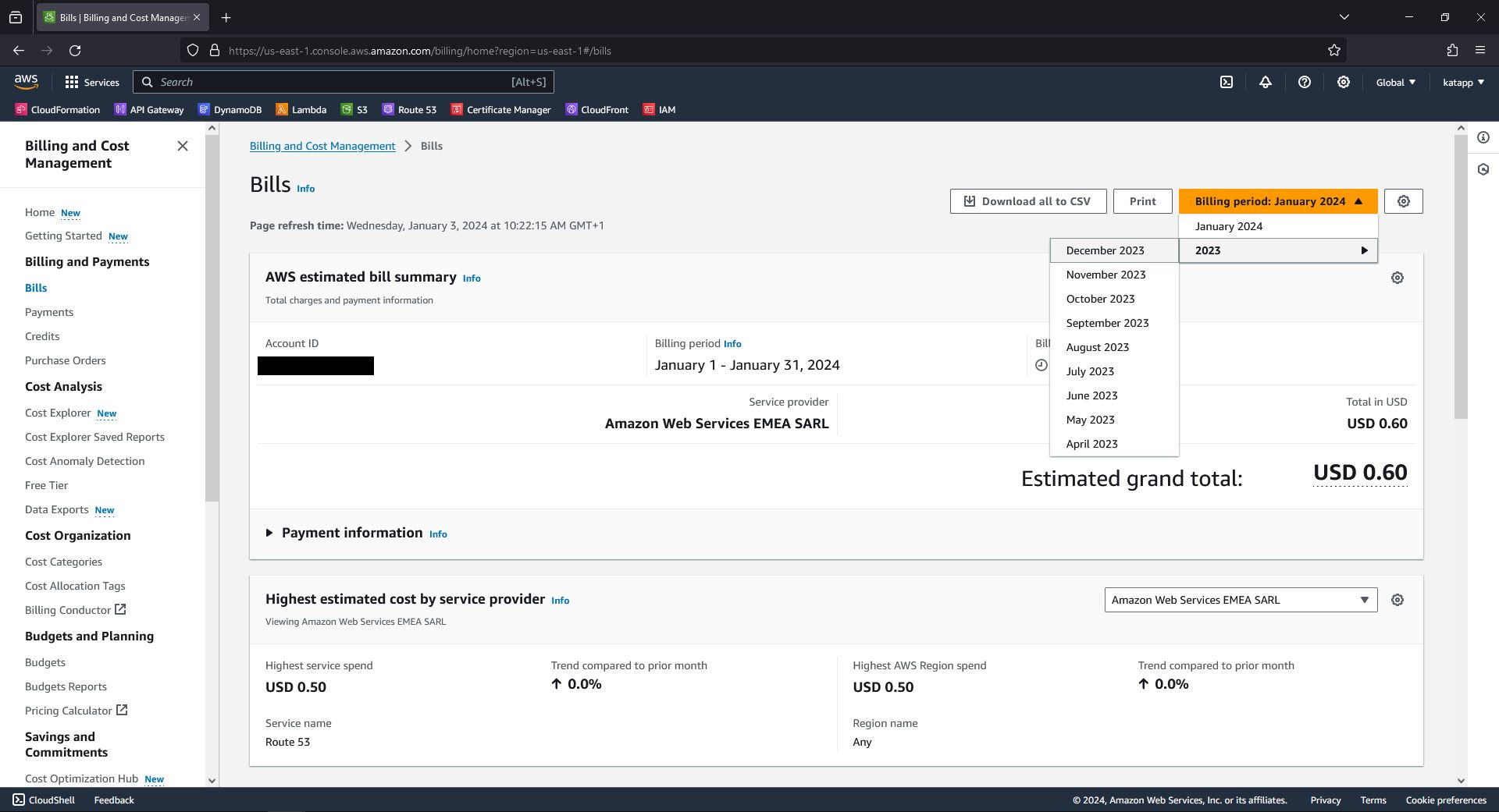 AWS Billing and Cost Management - Select Billing Period